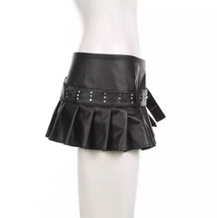 Black Faux Leather Pleated Micro Skirt
