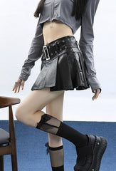 Black Faux Leather Pleated Mini Skirt