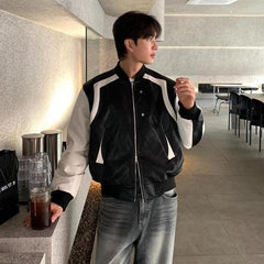 Black Faux Leather Spliced Jacket