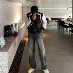 Black Faux Leather Spliced Jacket