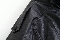 Black Faux Leather Stand Collar Jacket