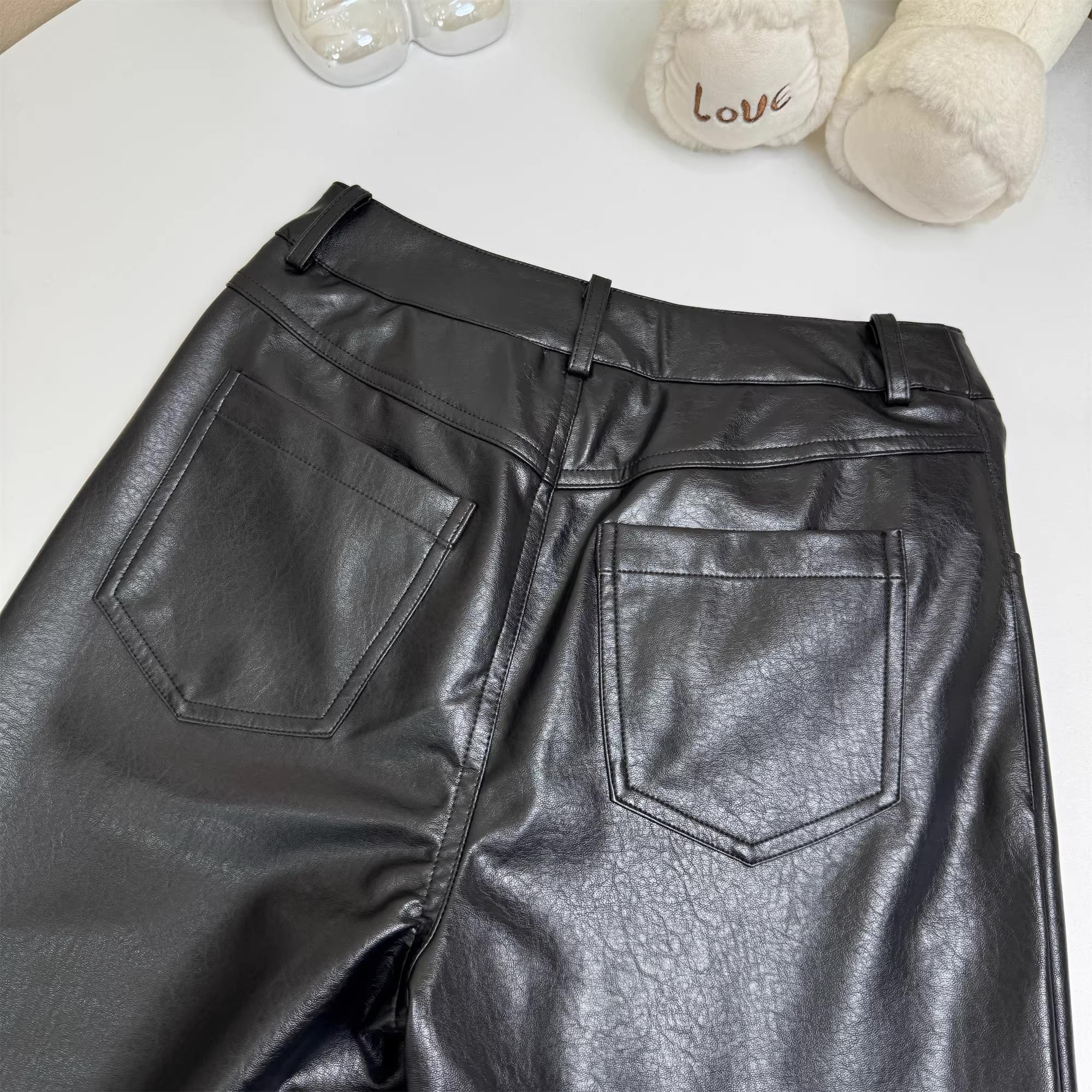 Black Faux Leather Straight Cut Pants