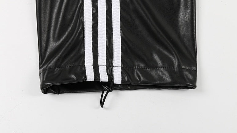 Black Faux Leather Track Pants