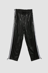 Black Faux Leather Track Pants