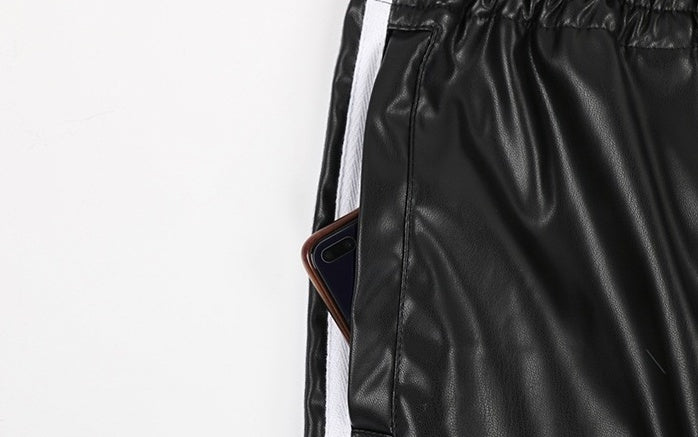 Black Faux Leather Track Pants