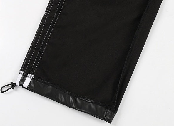 Black Faux Leather Track Pants