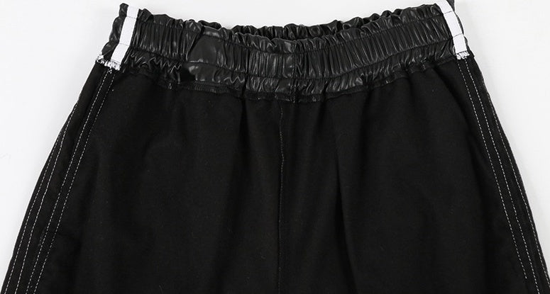 Black Faux Leather Track Pants