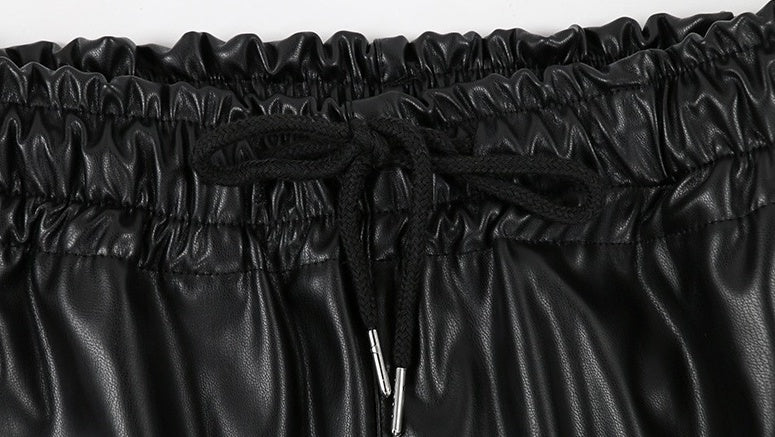 Black Faux Leather Track Pants