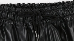 Black Faux Leather Track Pants