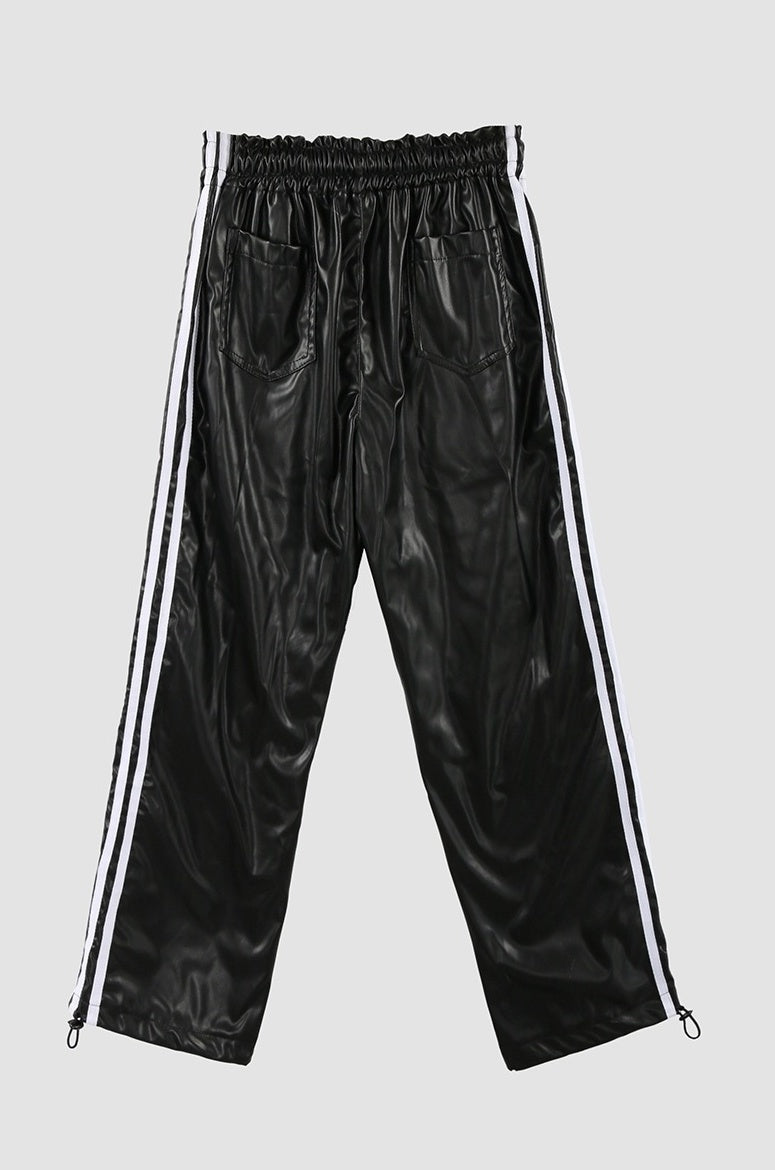 Black Faux Leather Track Pants