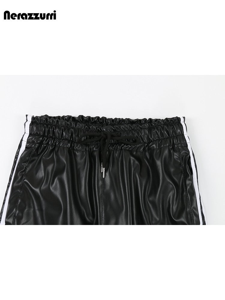 Black Faux Leather Track Pants