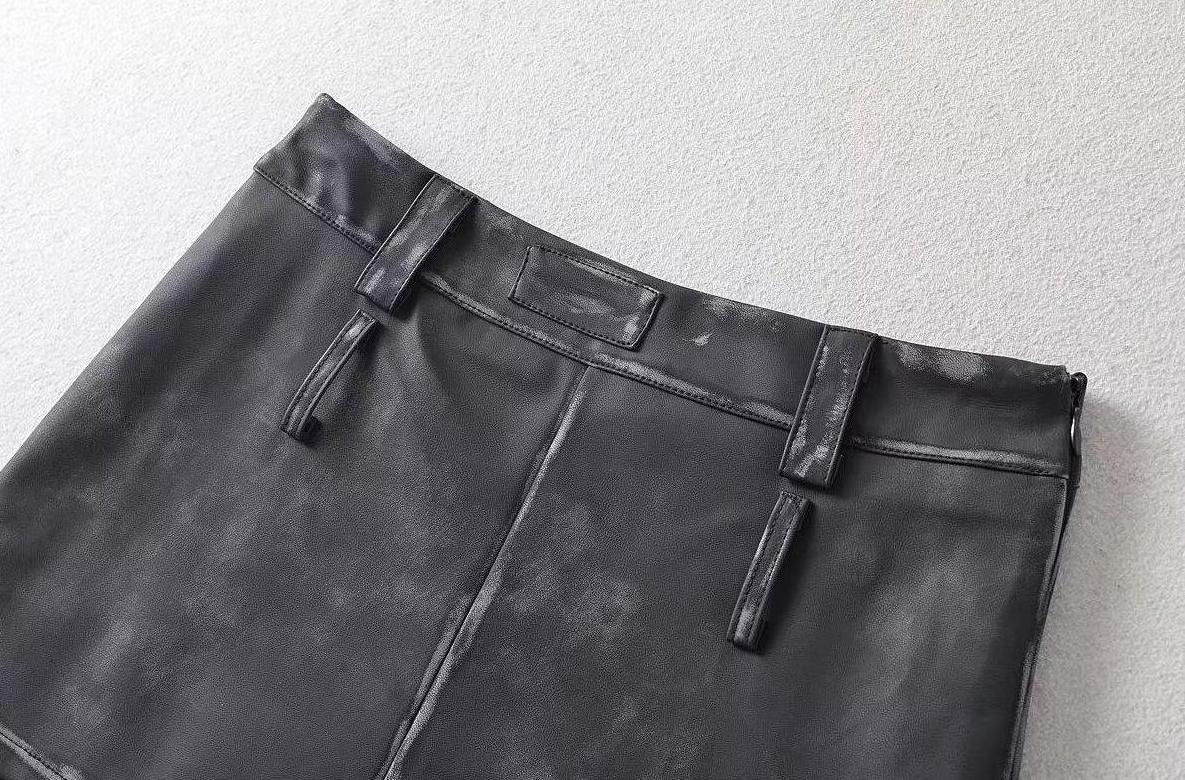 Black Faux Leather Two-Piece Illusion Mini Skirt