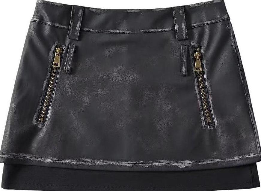 Black Faux Leather Two-Piece Illusion Mini Skirt
