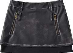 Black Faux Leather Two-Piece Illusion Mini Skirt