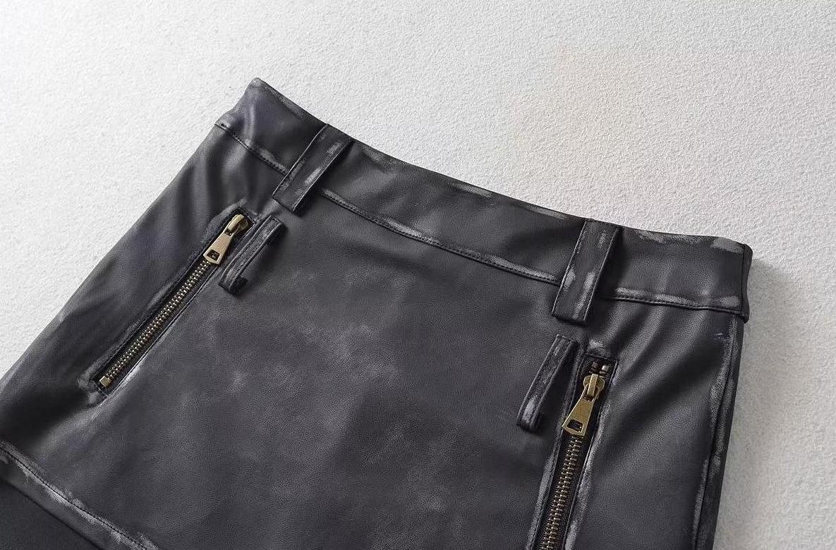 Black Faux Leather Two-Piece Illusion Mini Skirt