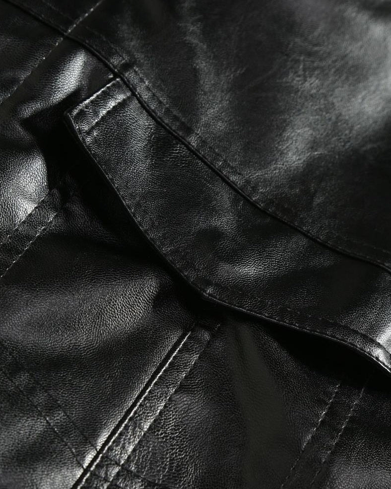Black Faux Leather Zipper Biker Vest