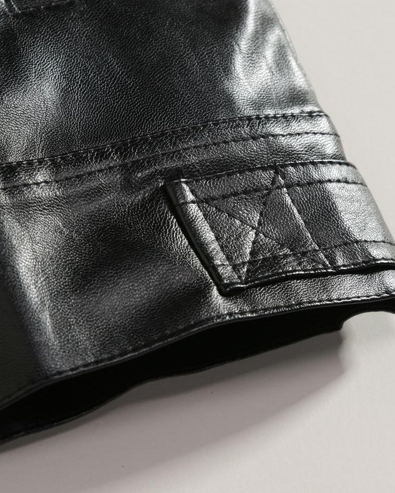 Black Faux Leather Zipper Biker Vest