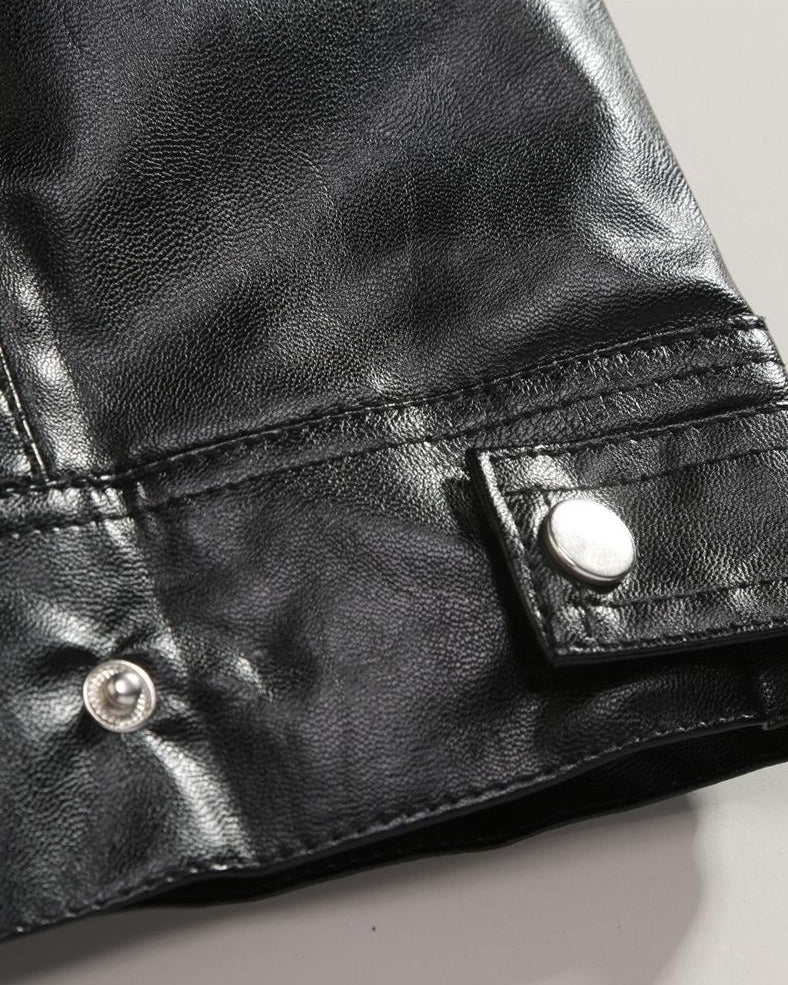 Black Faux Leather Zipper Biker Vest