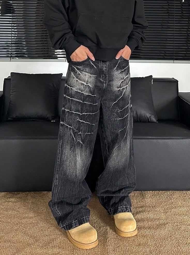 Black Faux Ripped Graphic Jeans