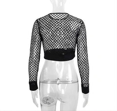 Black Fishnet Long Sleeves Top