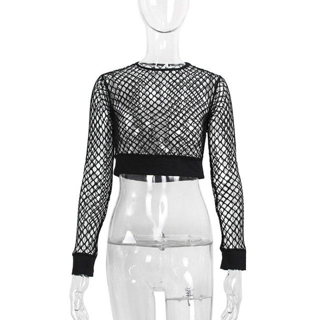 Black Fishnet Long Sleeves Top