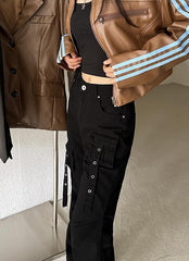 Black Flared Cargo Pockets Pants