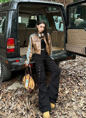 Black Flared Cargo Pockets Pants