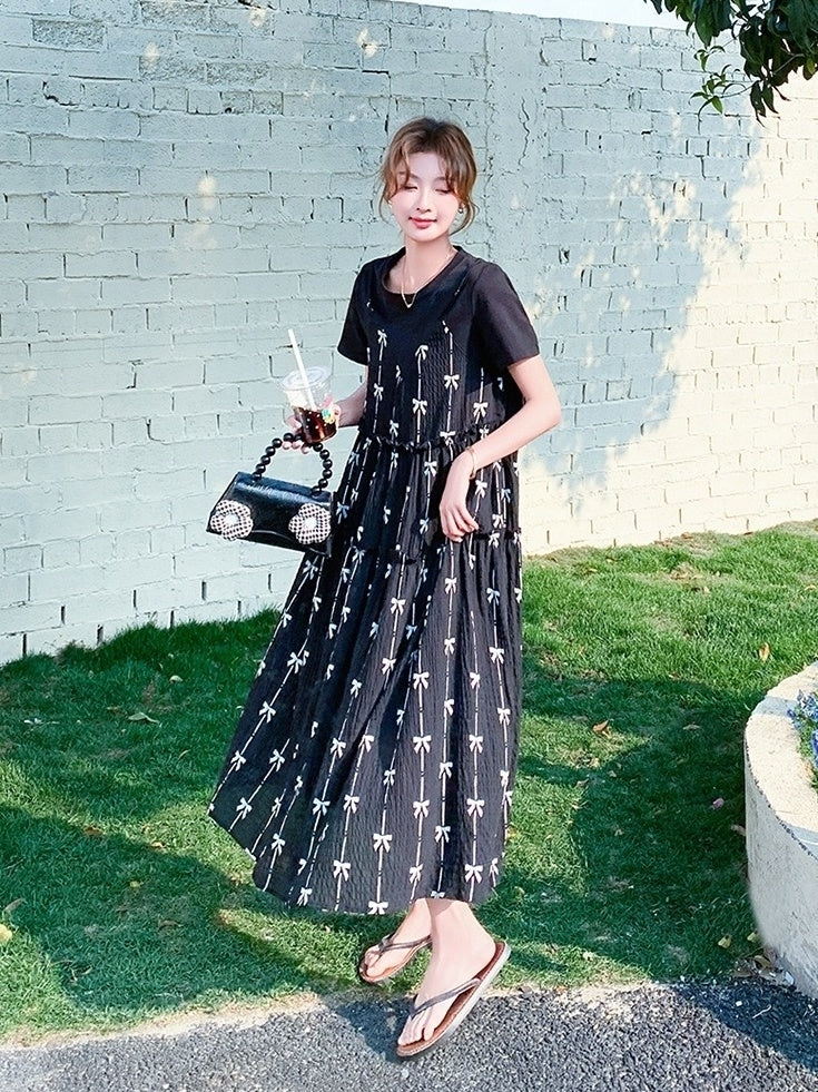 Black Floral Layered T-Shirt Dress