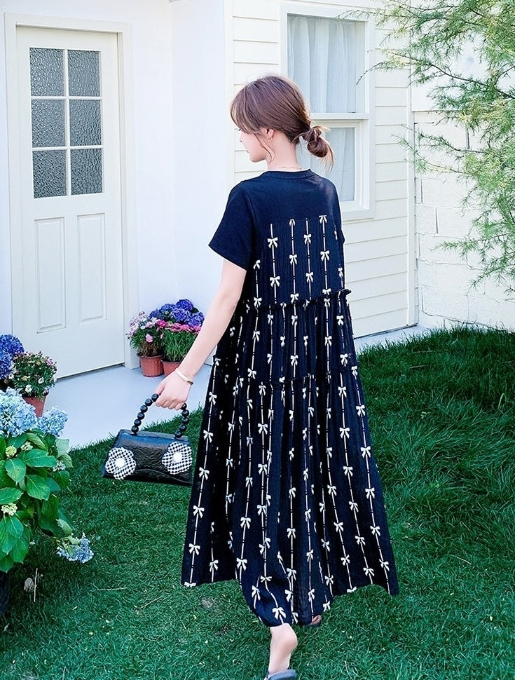 Black Floral Layered T-Shirt Dress