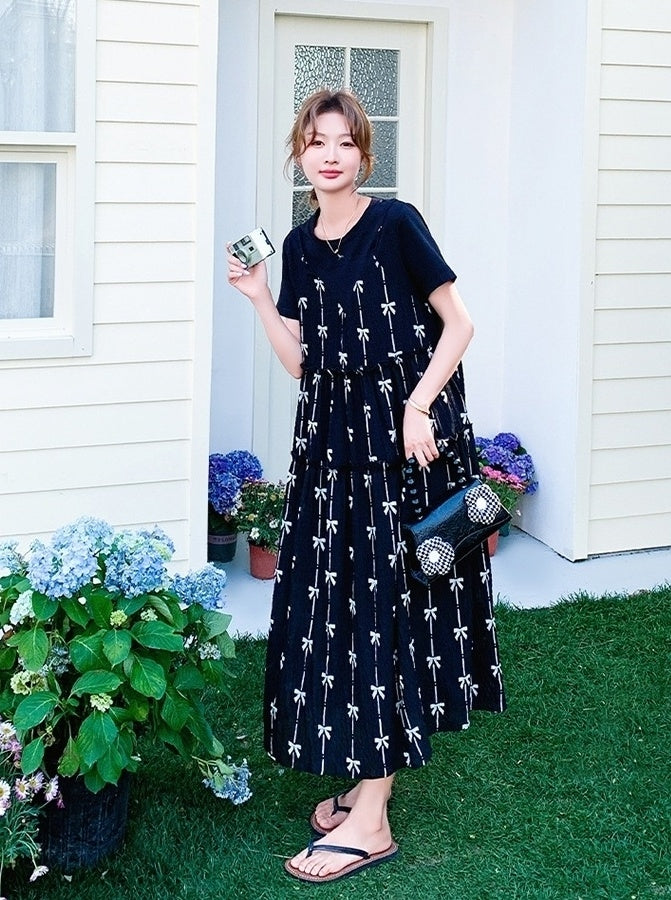 Black Floral Layered T-Shirt Dress