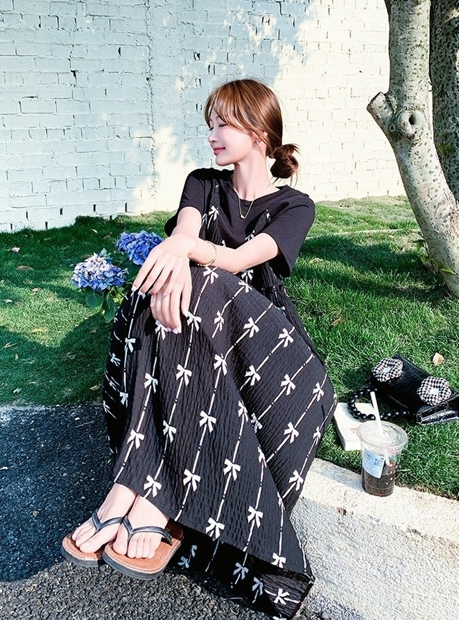 Black Floral Layered T-Shirt Dress