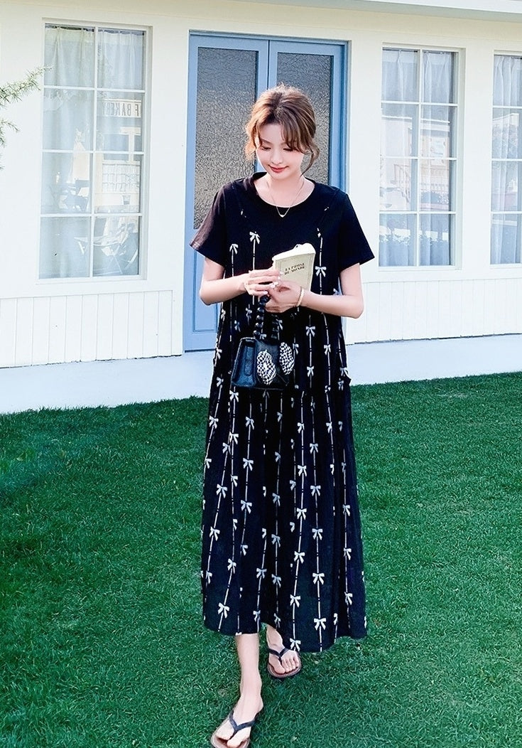 Black Floral Layered T-Shirt Dress