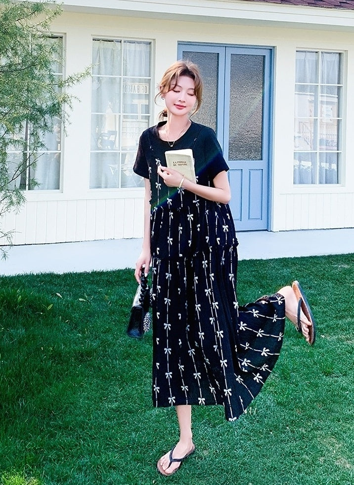 Black Floral Layered T-Shirt Dress