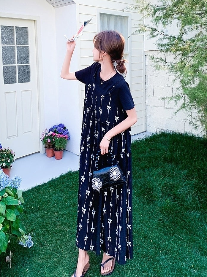 Black Floral Layered T-Shirt Dress