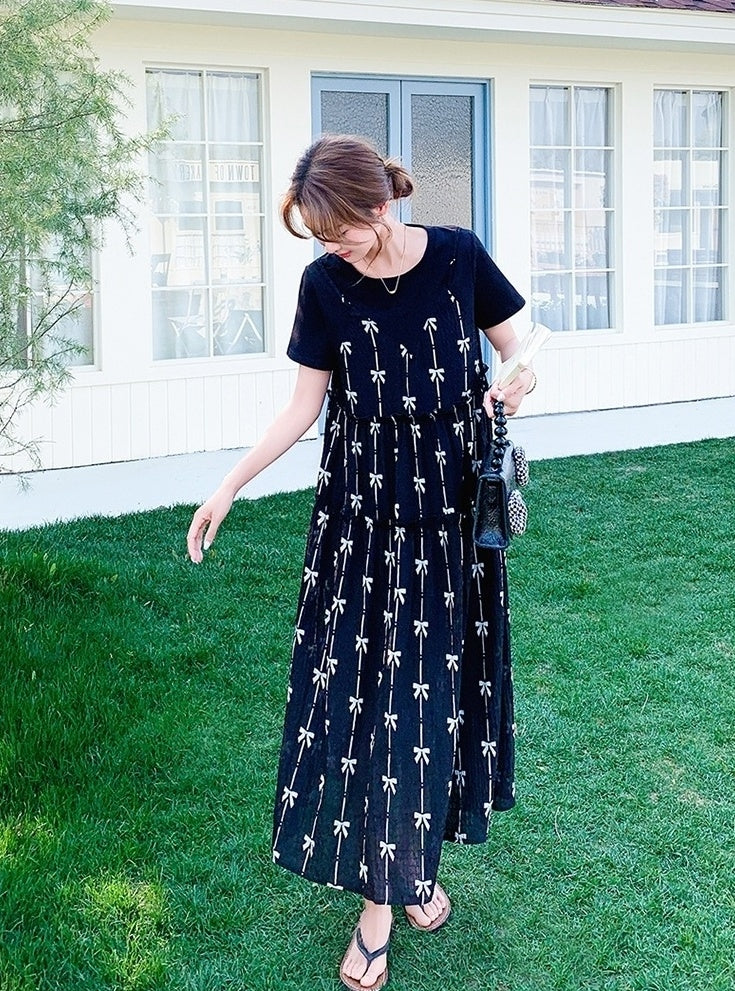 Black Floral Layered T-Shirt Dress
