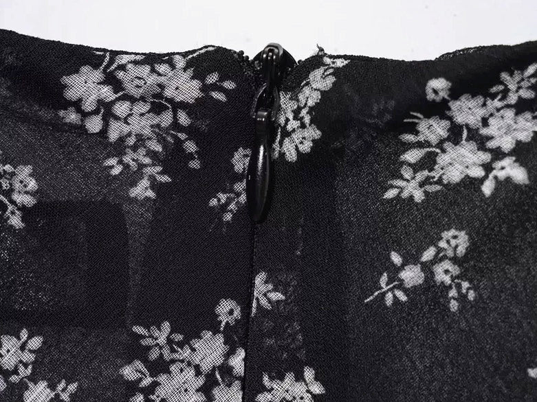 Black Floral Mesh Long Sleeves Dress