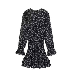 Black Floral Mesh Long Sleeves Dress