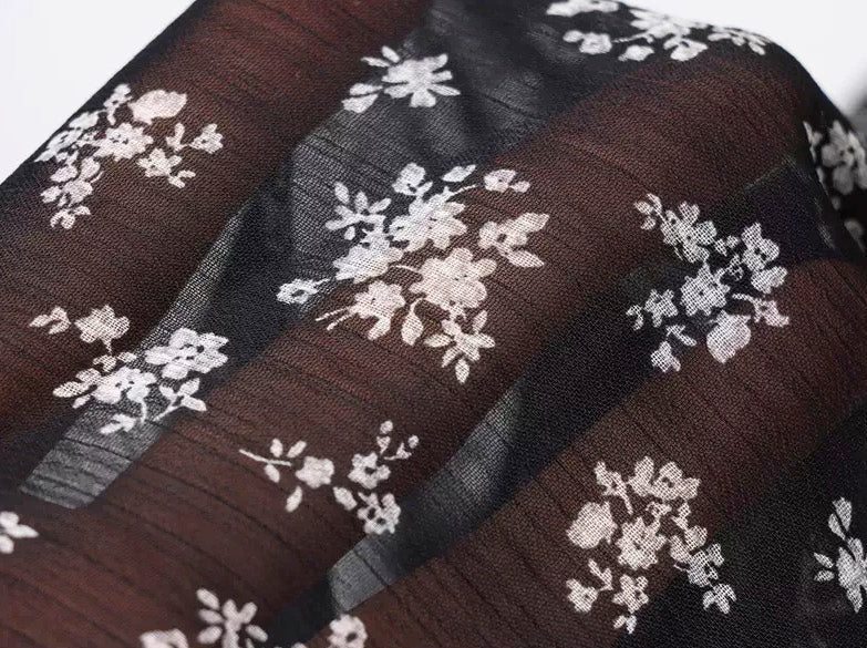 Black Floral Mesh Long Sleeves Dress