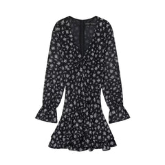 Black Floral Mesh Long Sleeves Dress