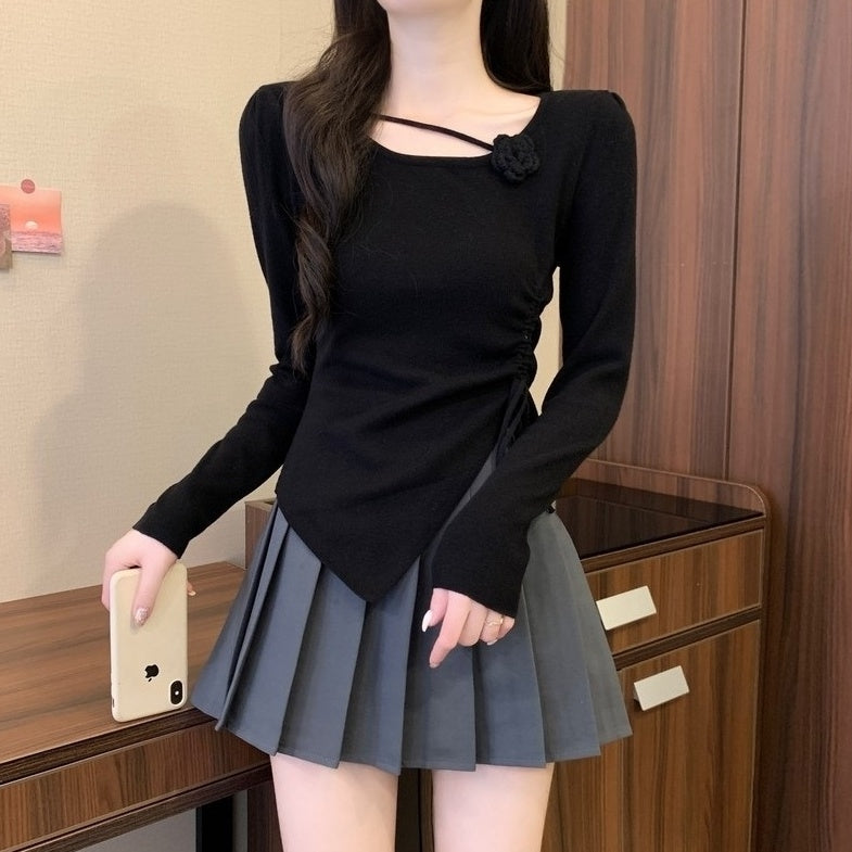 Black Flower Sling Long Sleeves Top