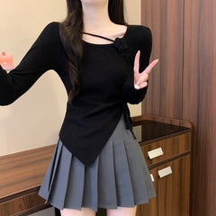 Black Flower Sling Long Sleeves Top