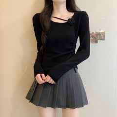 Black Flower Sling Long Sleeves Top