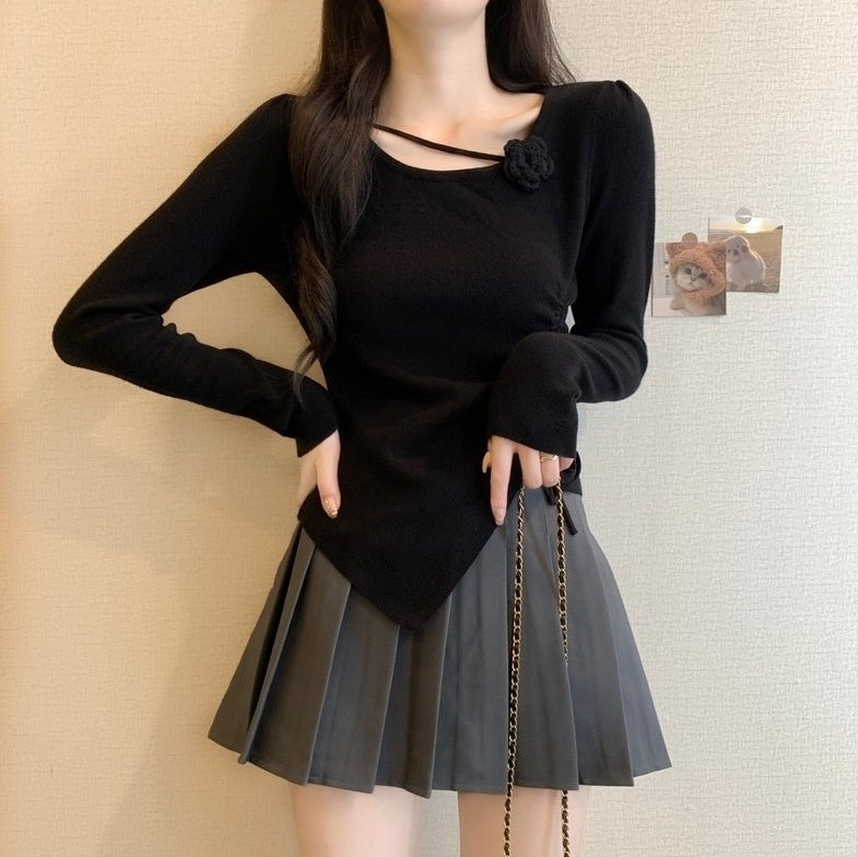 Black Flower Sling Long Sleeves Top