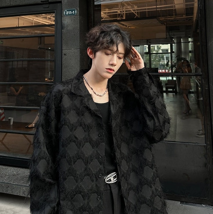 Black Fringe-Accent Long Sleeve Shirt