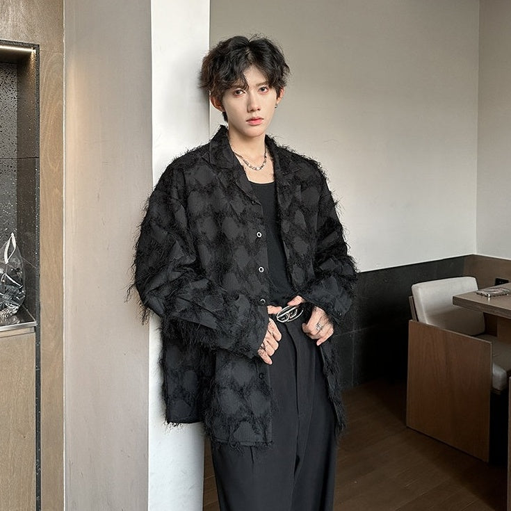 Black Fringe-Accent Long Sleeve Shirt