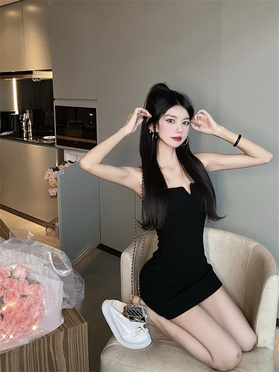 Black Front-Slit Sling Dress