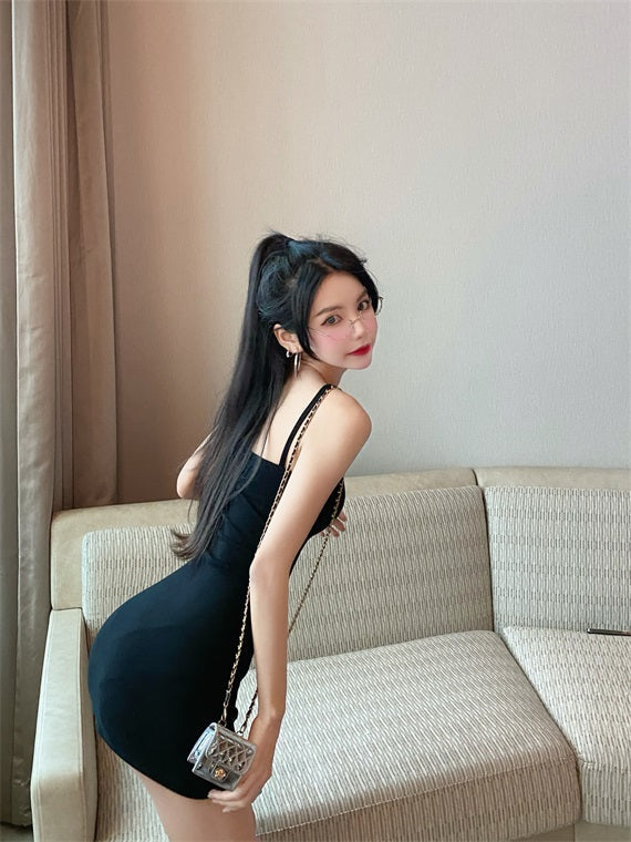Black Front-Slit Sling Dress
