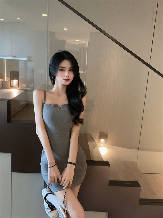 Black Front-Slit Sling Dress