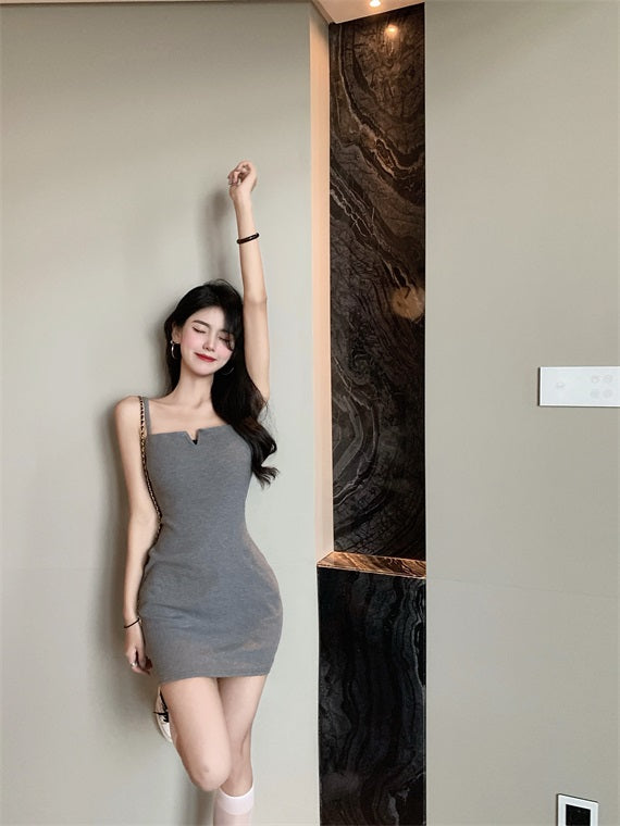 Black Front-Slit Sling Dress