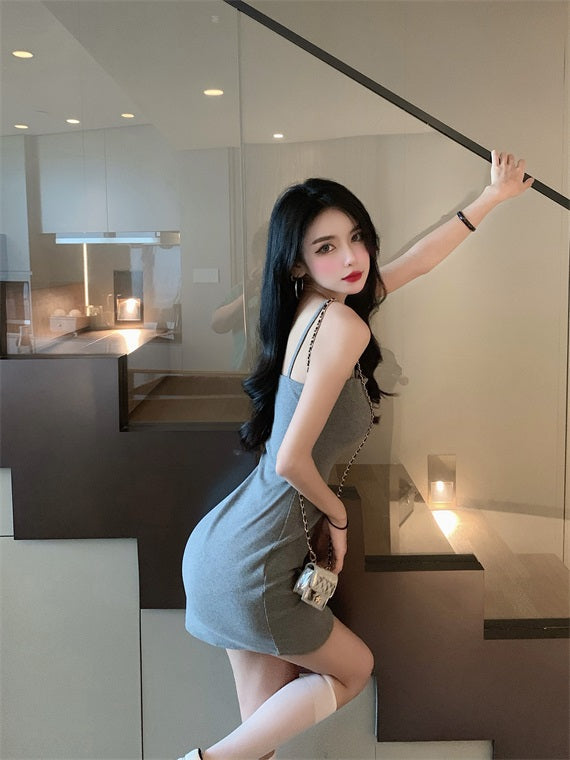 Black Front-Slit Sling Dress